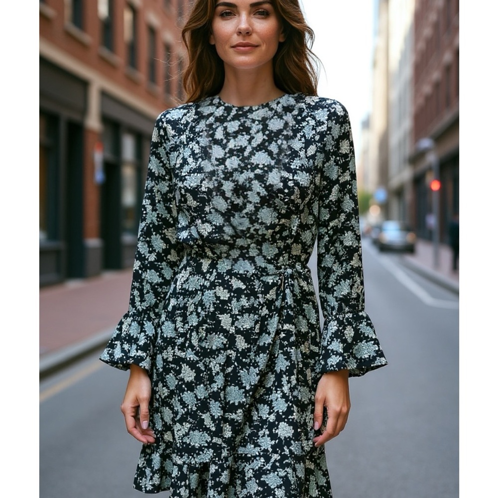Veronica Beard 100% silk Floral Black and White Dress